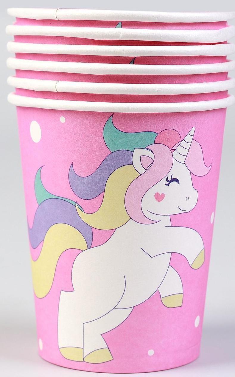 Стакан бумажный «Единорог и звёзды», набор 6 шт., 220 мл, цвет розовый