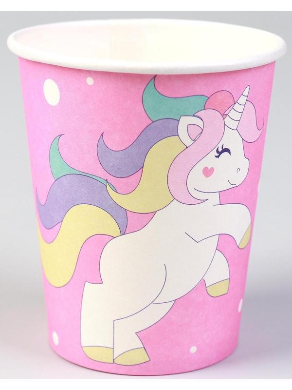 Стакан бумажный «Единорог и звёзды», набор 6 шт., 220 мл, цвет розовый
