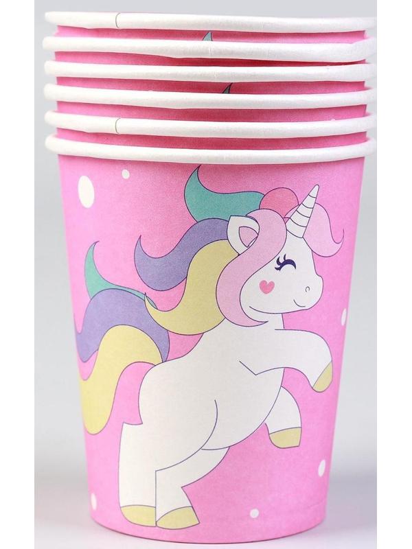 Стакан бумажный «Единорог и звёзды», набор 6 шт., 220 мл, цвет розовый