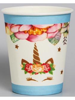 Стакан бумажный «Единорог и цветы», набор 6 шт., 220 мл