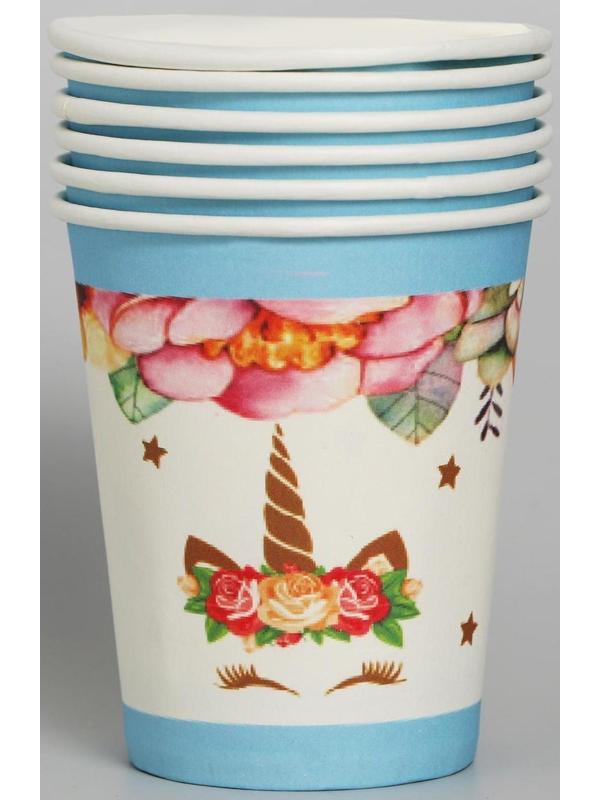 Стакан бумажный «Единорог и цветы», набор 6 шт., 220 мл