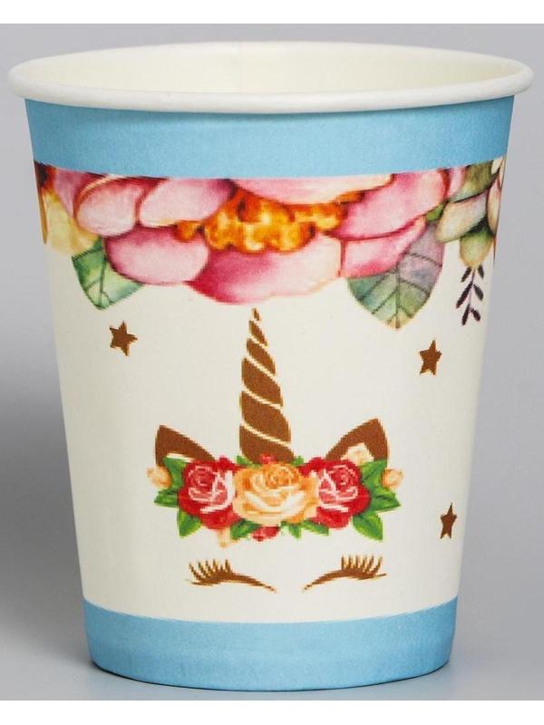 Стакан бумажный «Единорог и цветы», набор 6 шт., 220 мл