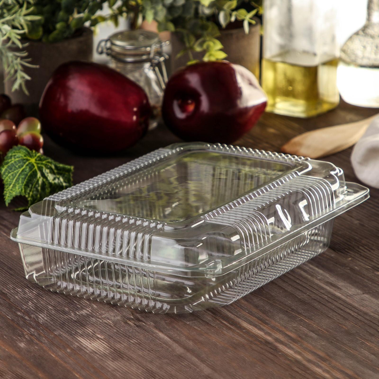 Контейнер одноразовый с неразъёмной крышкой ПР-К-30Н, 500 мл, 24,1×17,2×4,8 см, цвет прозрачный