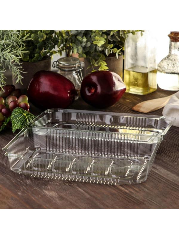 Контейнер одноразовый с неразъёмной крышкой ПР-К-30Н, 500 мл, 24,1×17,2×4,8 см, цвет прозрачный