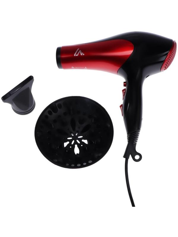 Фен Luazon LGE-004, 3800 Вт, 2 скорости, 3 температурных режима, красно-черный