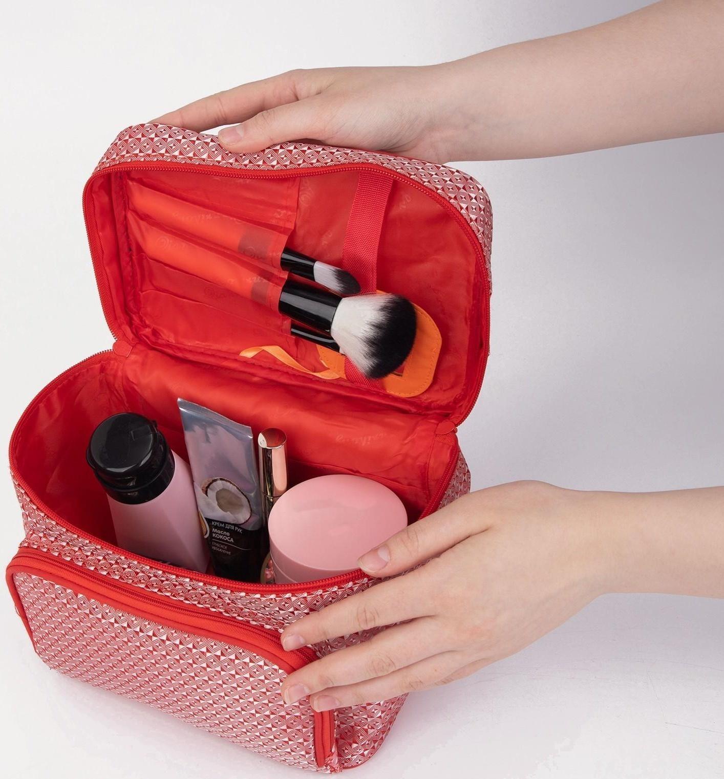 Косметичка на молнии, с зеркалом, цвет красный