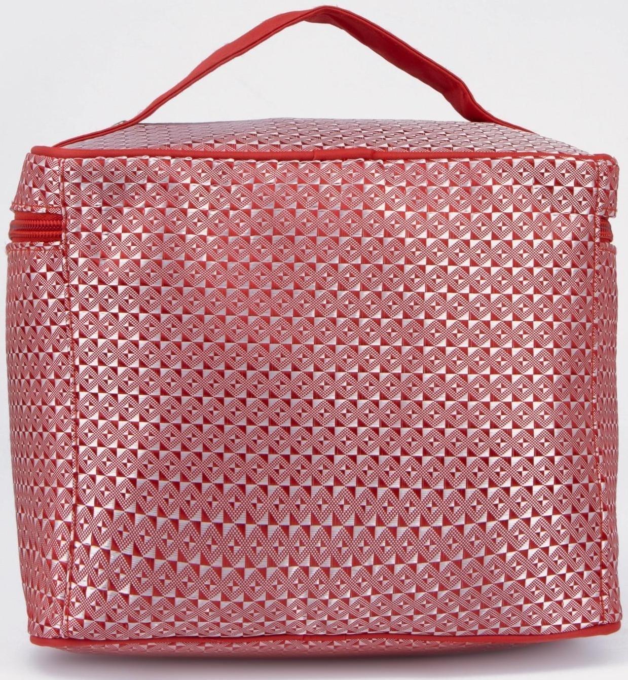 Косметичка на молнии, с зеркалом, цвет красный