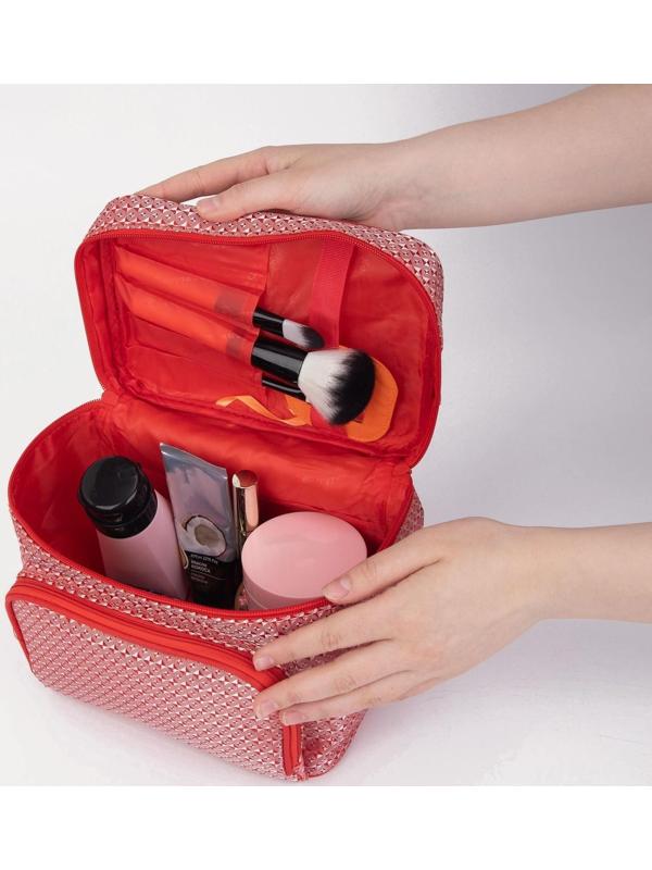 Косметичка на молнии, с зеркалом, цвет красный