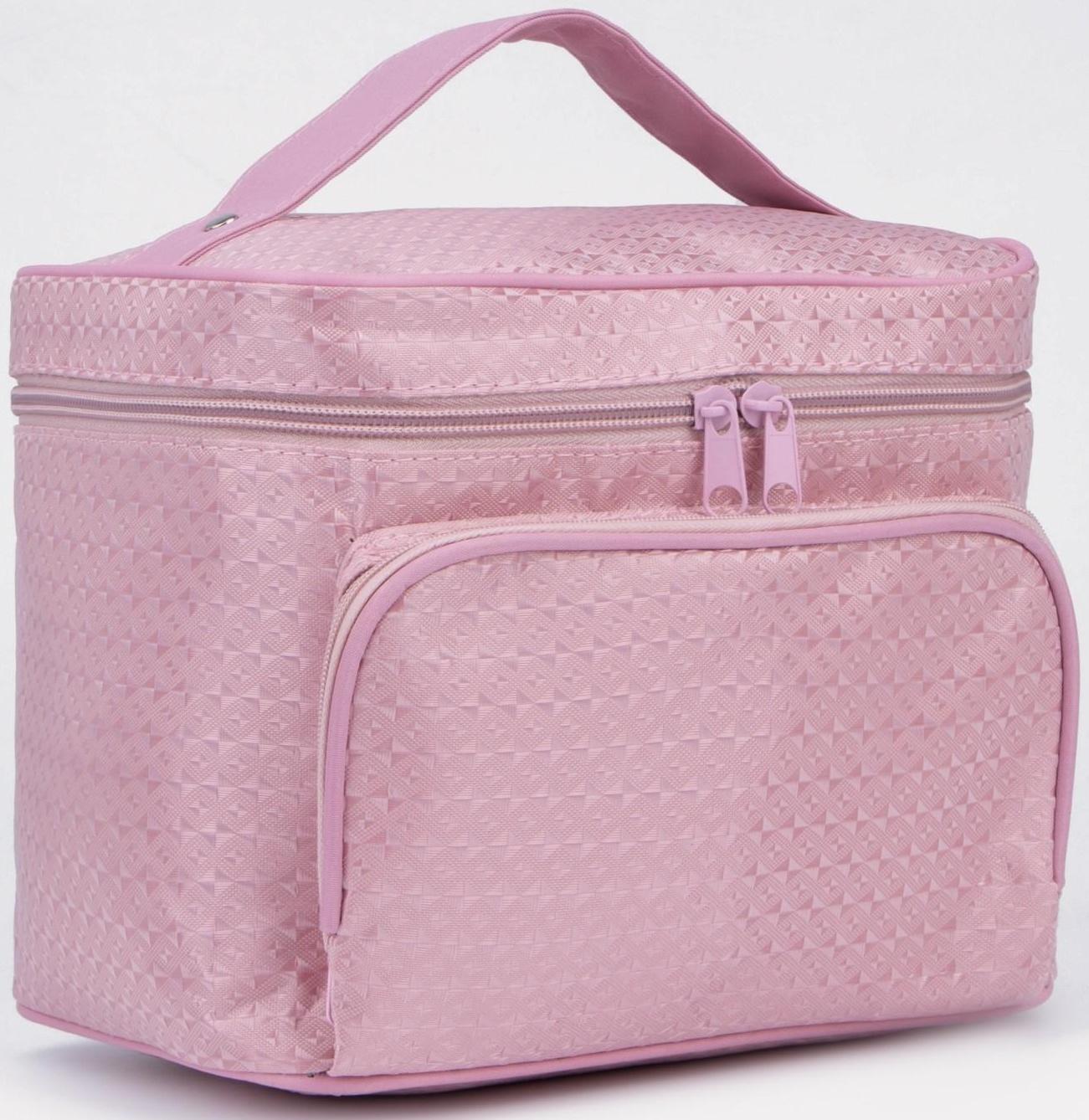 Косметичка на молнии, с зеркалом, цвет розовый