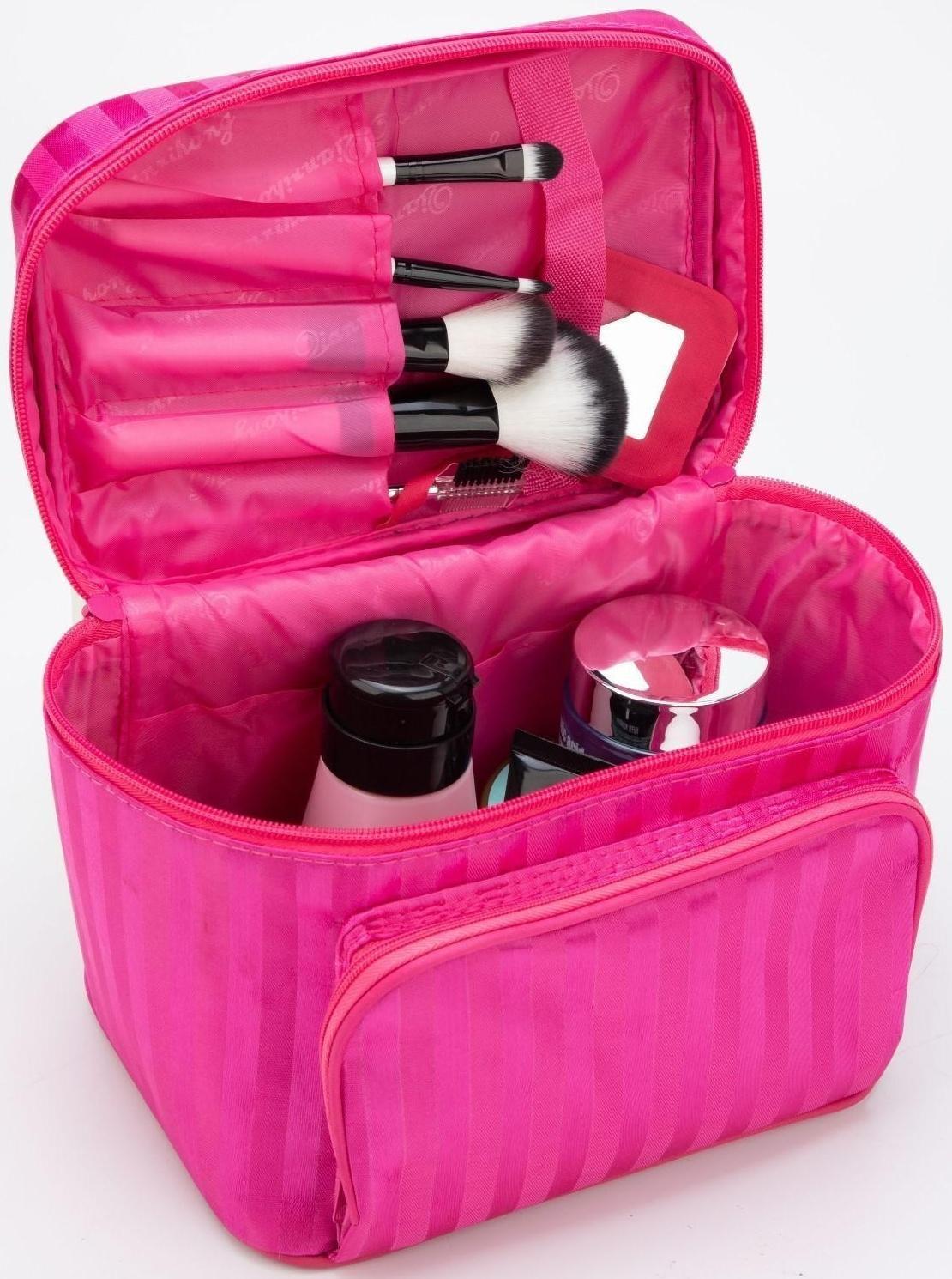 Косметичка на молнии, с зеркалом, цвет розовый