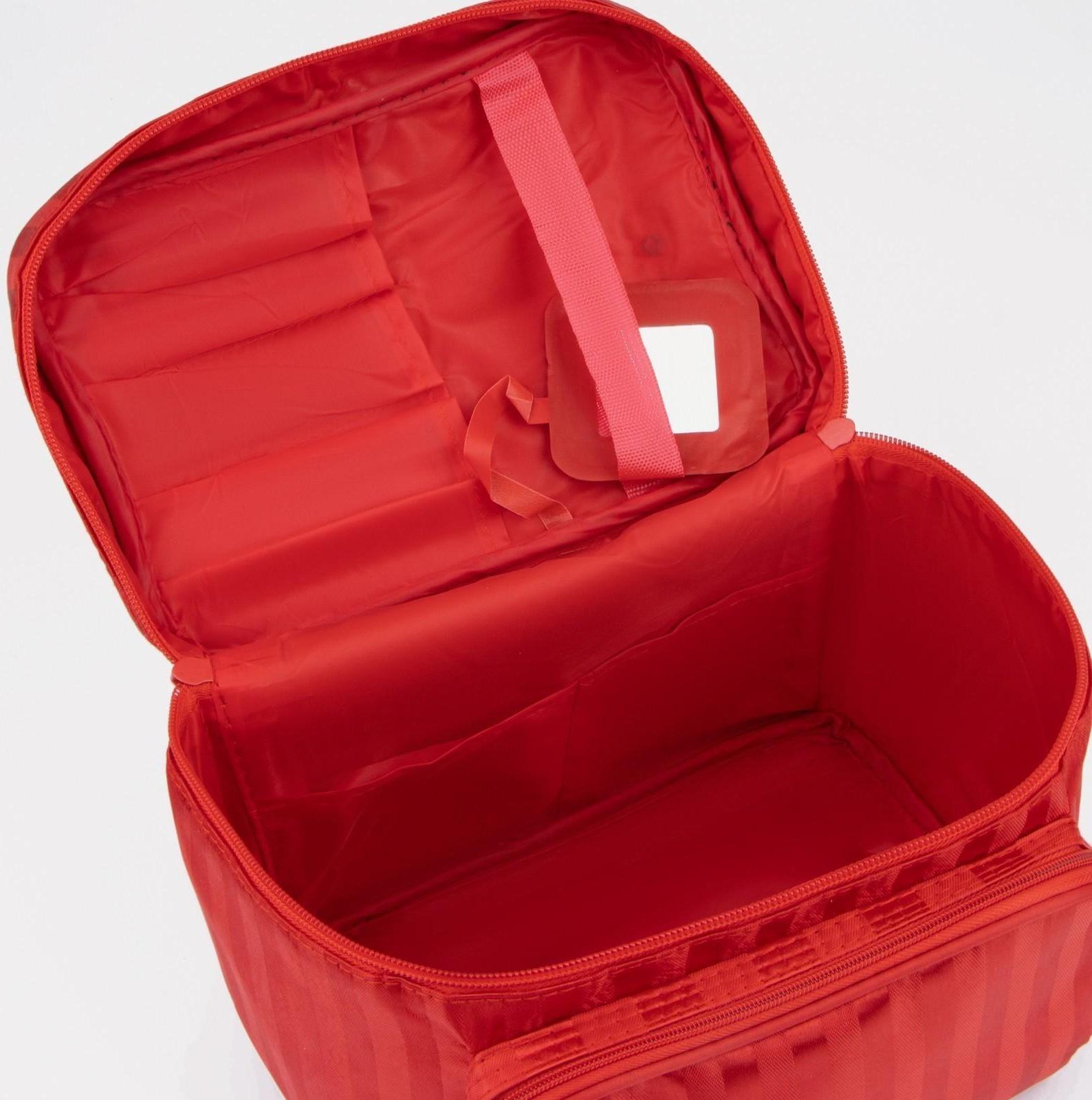 Косметичка на молнии, с зеркалом, цвет красный