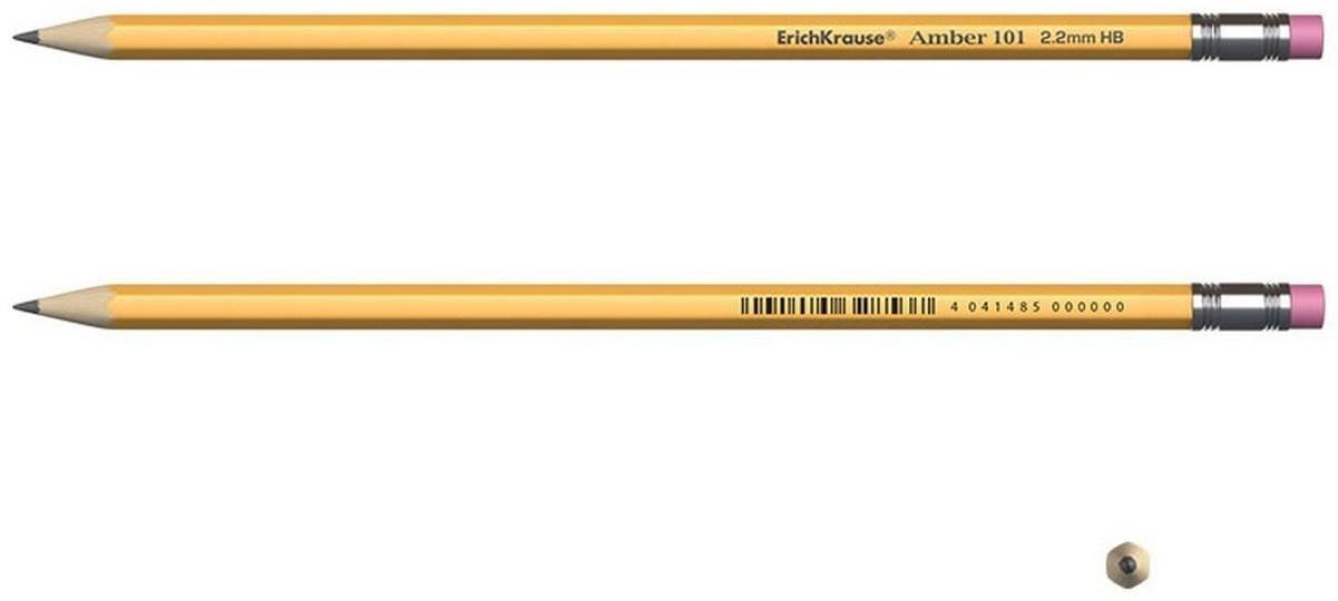Карандаш чернографитный с ластиком НВ, 2.2 мм, ErichKrause Amber 101, шестигранный, из отборной древесины, в тубусе
