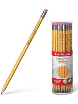 Карандаш чернографитный с ластиком НВ, 2.2 мм, ErichKrause Amber 101, шестигранный, из отборной древесины, в тубусе