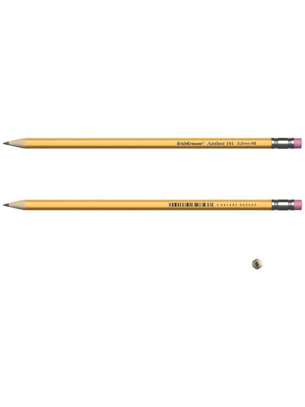 Карандаш чернографитный с ластиком НВ, 2.2 мм, ErichKrause Amber 101, шестигранный, из отборной древесины, в тубусе