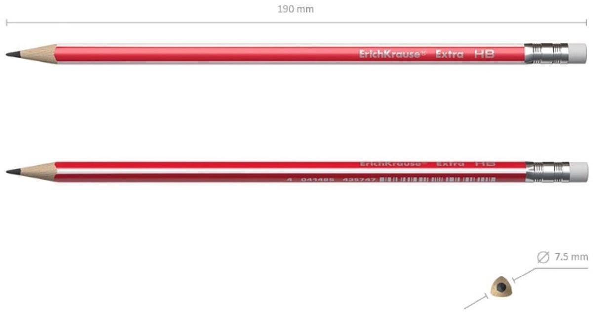 Карандаш чернографитный с ластиком НВ, 2.2 мм, ErichKrause Extra, трехгранный, из отборной древесины, в тубусе