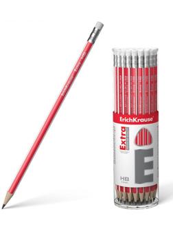 Карандаш чернографитный с ластиком НВ, 2.2 мм, ErichKrause Extra, трехгранный, из отборной древесины, в тубусе