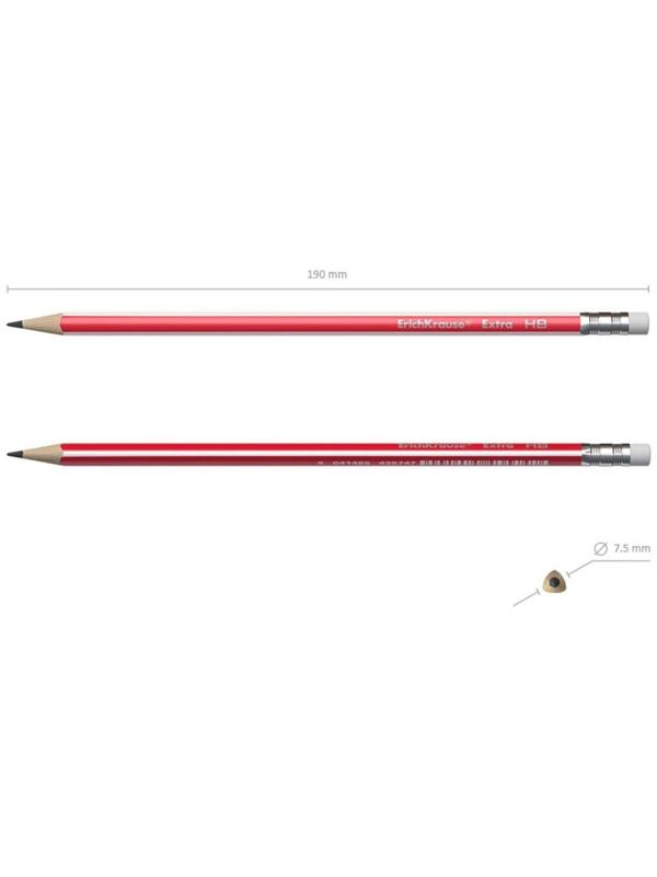 Карандаш чернографитный с ластиком НВ, 2.2 мм, ErichKrause Extra, трехгранный, из отборной древесины, в тубусе