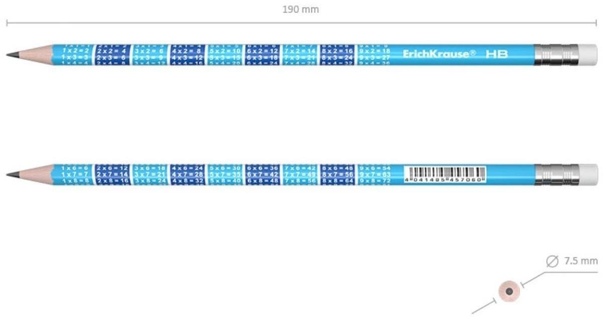 Карандаш чернографитный с ластиком Erich Krause 2x2 