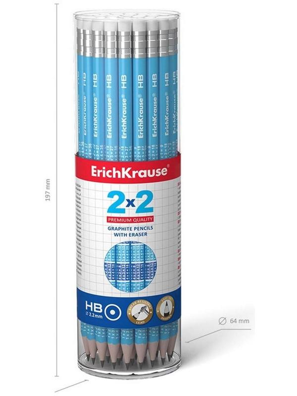 Карандаш чернографитный с ластиком Erich Krause 2x2 