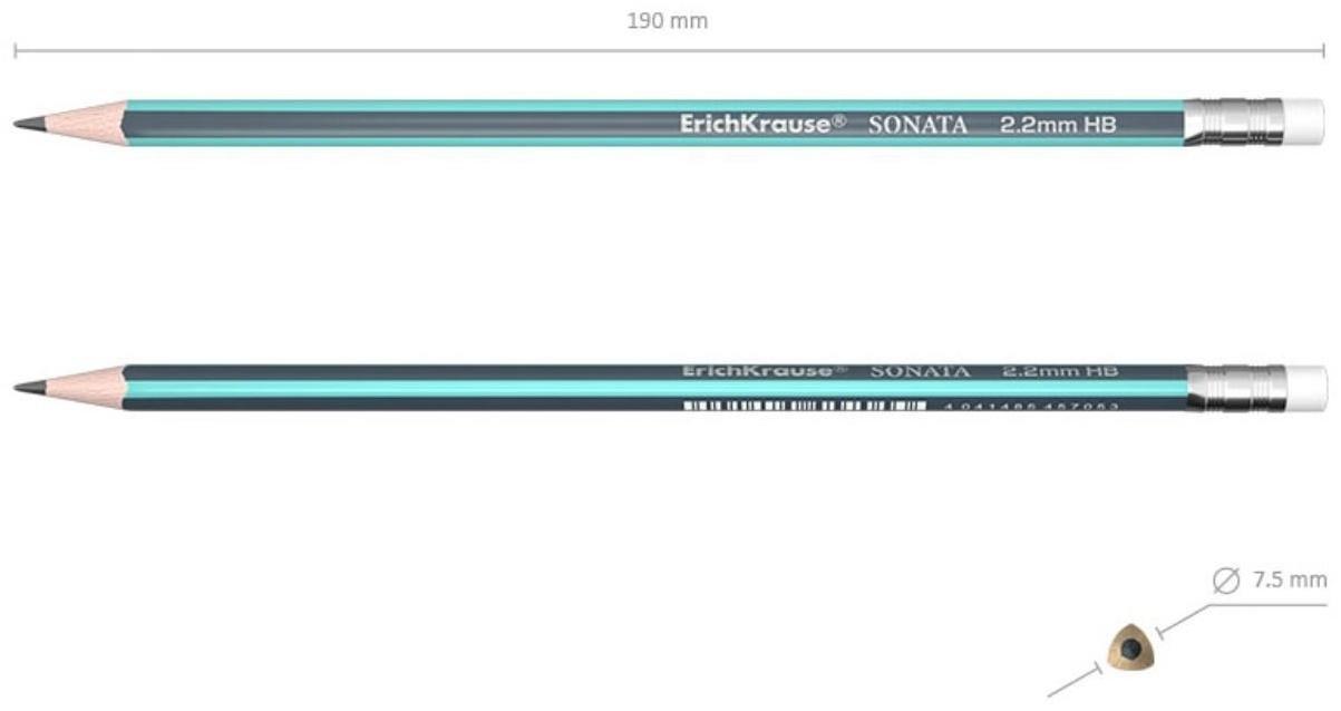 Набор карандашей чернографитных с ластиком 4 штуки ErichKrause Sonata, HB, трёхгранные, из отборной древесины, микс, в блистере