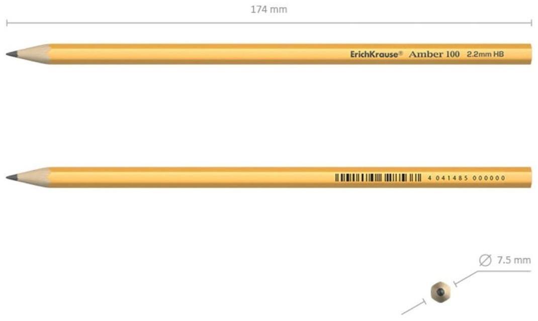 Карандаш чернографитный НВ, 2.2 мм, ErichKrause Amber 100, шестигранный, из отборной древесины, в тубусе