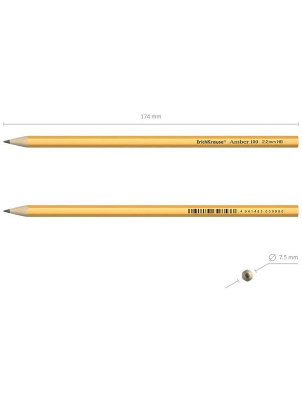 Карандаш чернографитный НВ, 2.2 мм, ErichKrause Amber 100, шестигранный, из отборной древесины, в тубусе