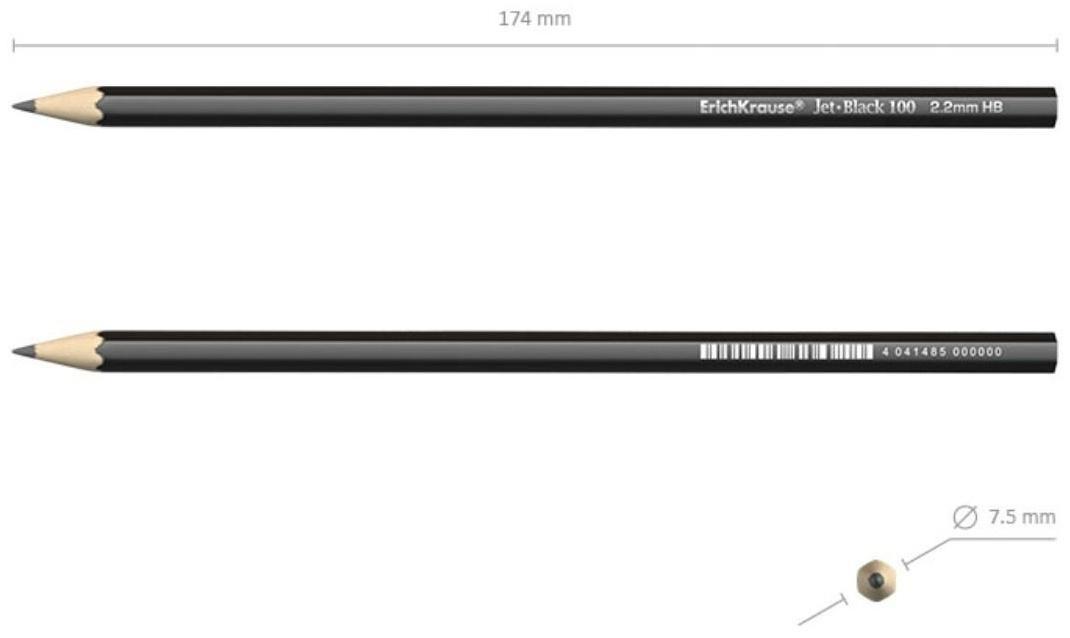 Карандаш чернографитный HB, 2.2 мм, ErichKrause Jet Black 100, шестигранный, из отборной древесины, в тубусе