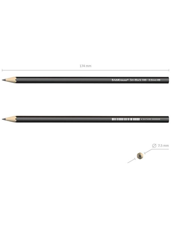 Карандаш чернографитный HB, 2.2 мм, ErichKrause Jet Black 100, шестигранный, из отборной древесины, в тубусе