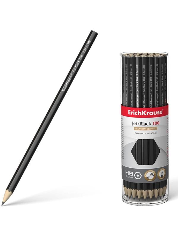 Карандаш чернографитный HB, 2.2 мм, ErichKrause Jet Black 100, шестигранный, из отборной древесины, в тубусе