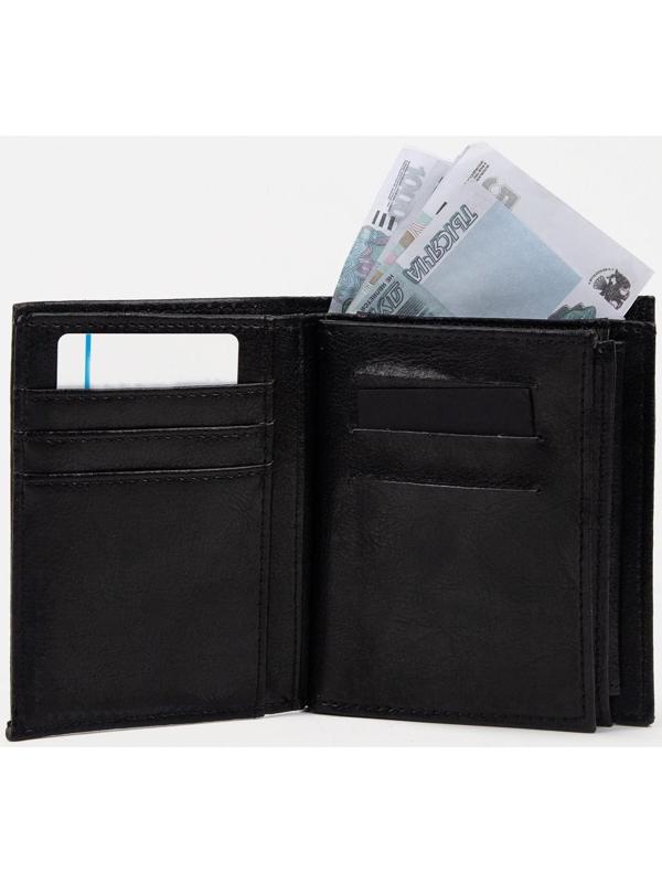 Портмоне без застёжки 2 в 1, для автодокументов, для купюр, для карт, для монет, цвет чёрный