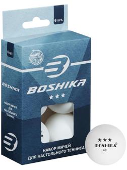 Мяч для настольного тенниса BOSHIKA, 3 звезды, набор 6 шт., цвет белый