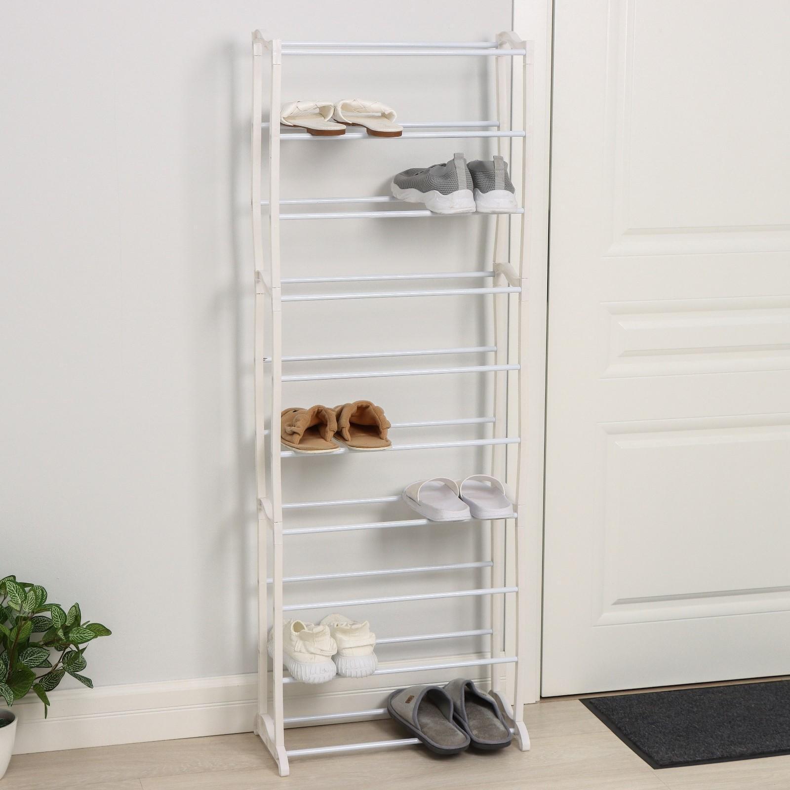 Обувница, 10 ярусов, 50×24,5×140 см, цвет белый
