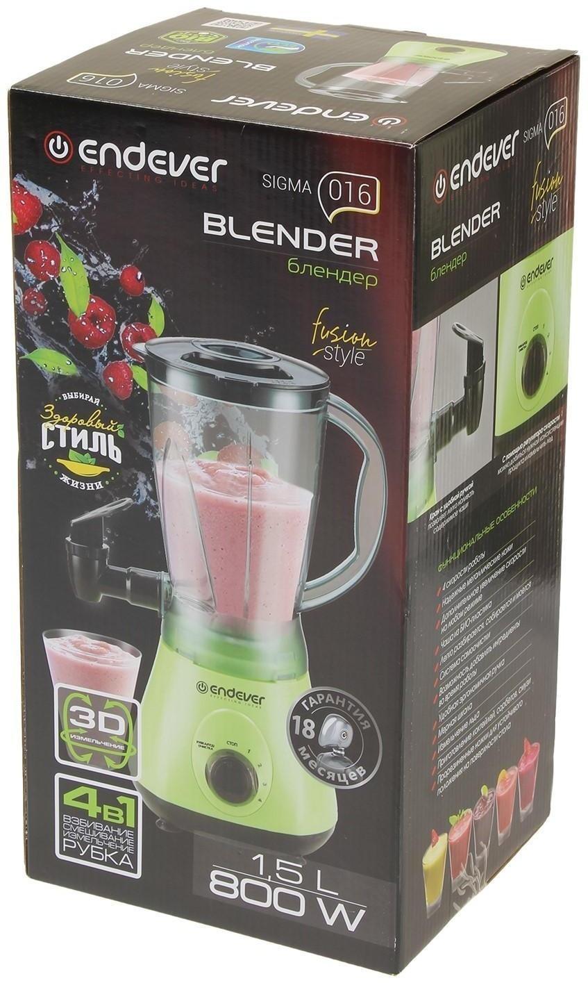 Блендер Endever Sigma-016, стационарный, 800 Вт, 1.5 л, 4 скорости, зеленый