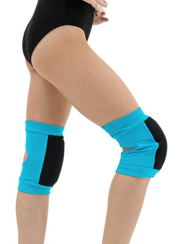 Наколенники для гимнастики и танцев с уплотнителем, размер XS (4-7 лет), цвет бирюза/чёрный