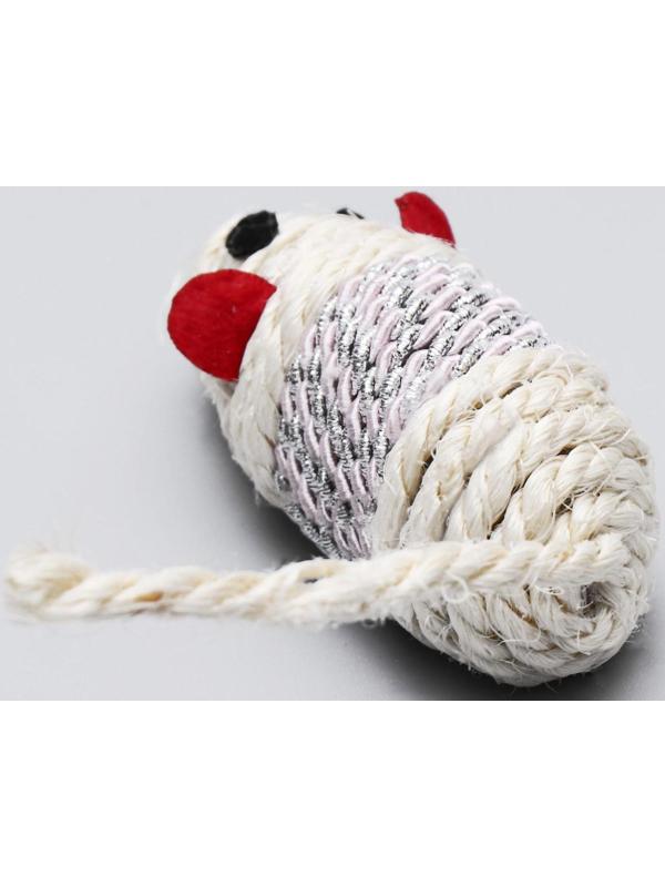 Набор витых игрушек для кошек: мышь 7 см и шарик 4 см, сизаль, микс цветов