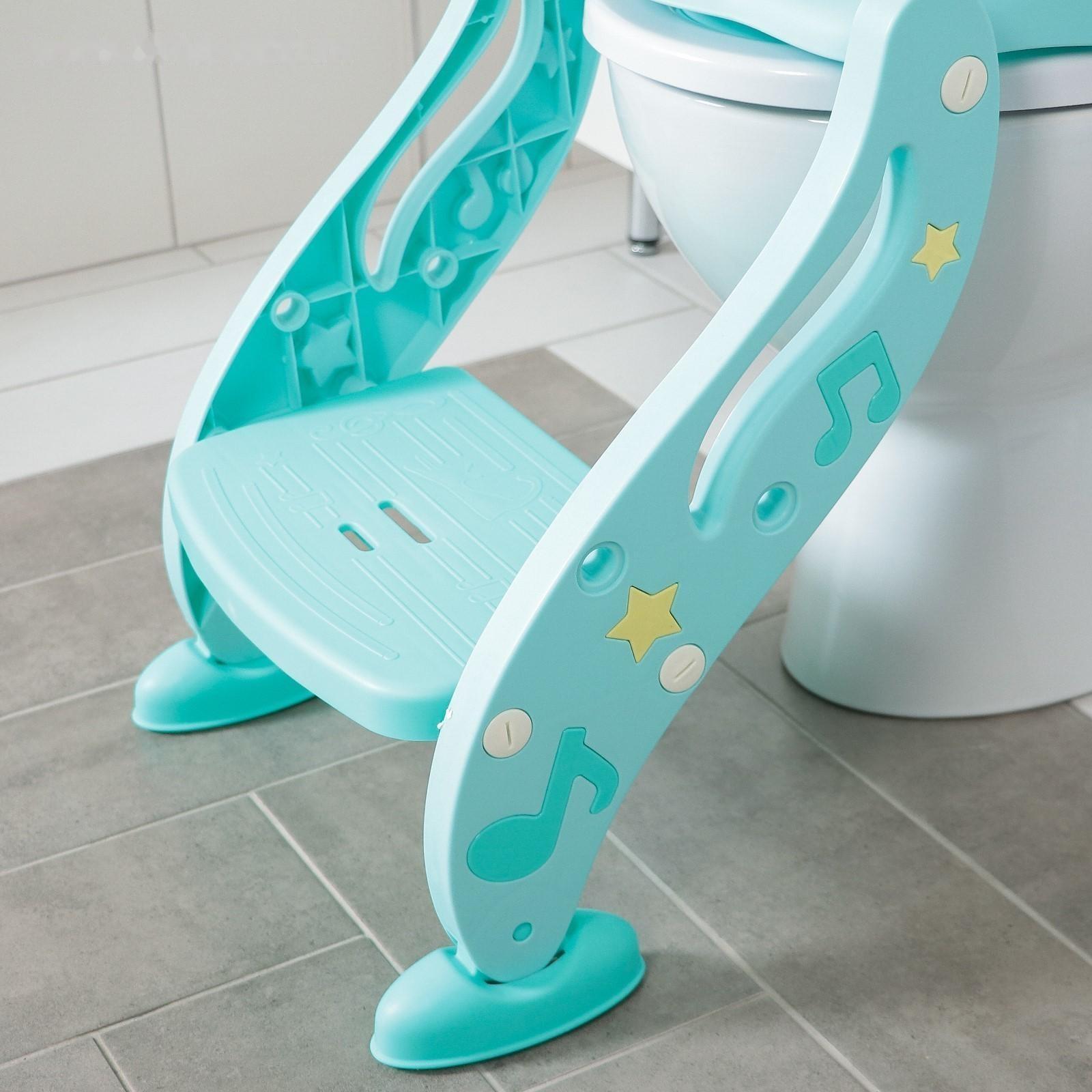 Детская накладка - сиденье на унитаз, мягкое, со ступенькой, цвет бирюзовый