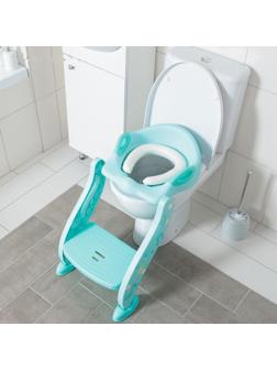 Детская накладка - сиденье на унитаз, мягкое, со ступенькой, цвет бирюзовый