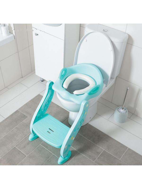 Детская накладка - сиденье на унитаз, мягкое, со ступенькой, цвет бирюзовый