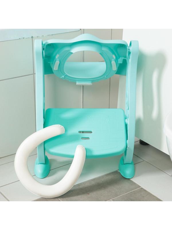 Детская накладка - сиденье на унитаз, мягкое, со ступенькой, цвет бирюзовый