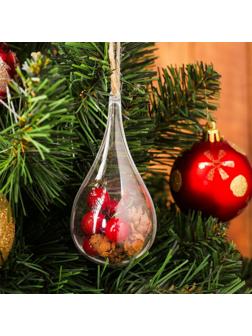 Новогодняя подвеска с природным декором «Капля с шишками»