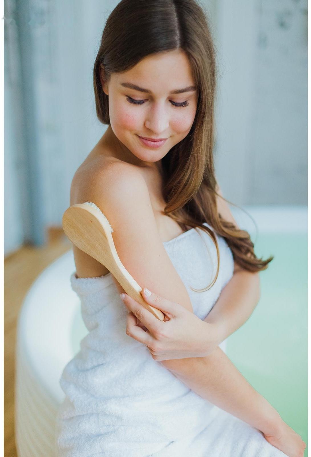 Щётка массажная для тела, с ручкой, натуральная щетина