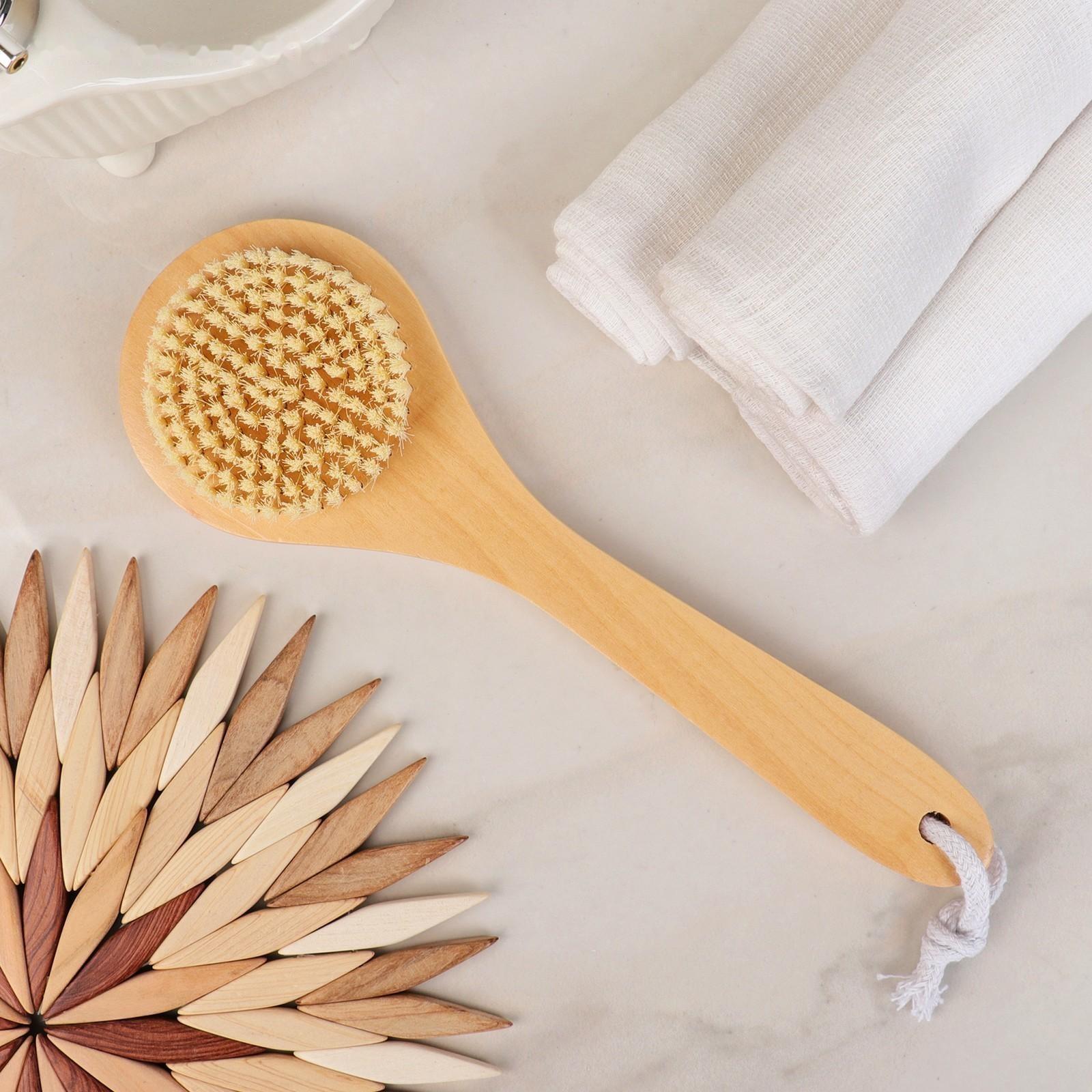 Щётка массажная для тела, с ручкой, натуральная щетина