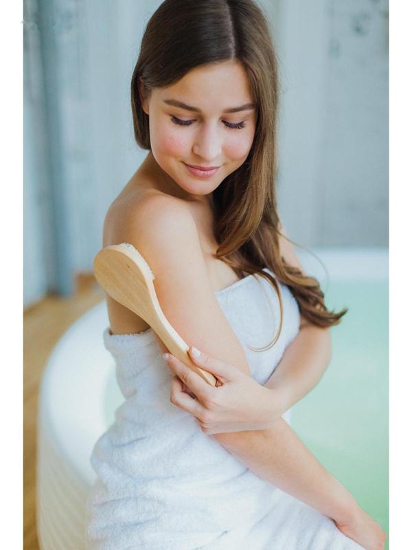 Щётка массажная для тела, с ручкой, натуральная щетина