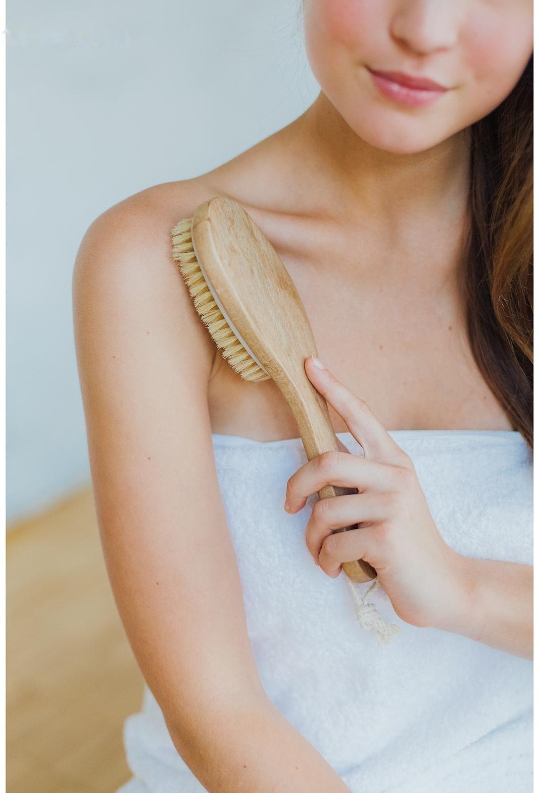 Щётка массажная для тела, с ручкой, натуральная щетина