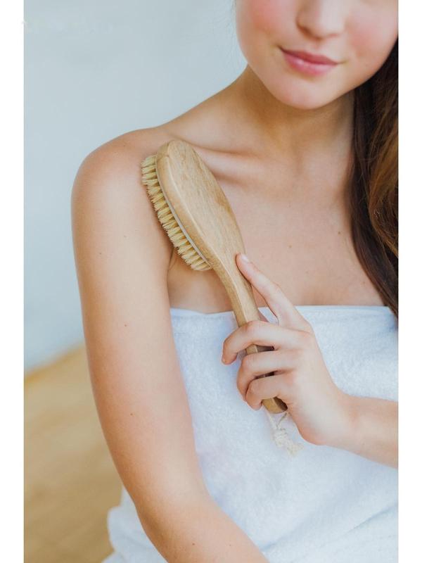 Щётка массажная для тела, с ручкой, натуральная щетина