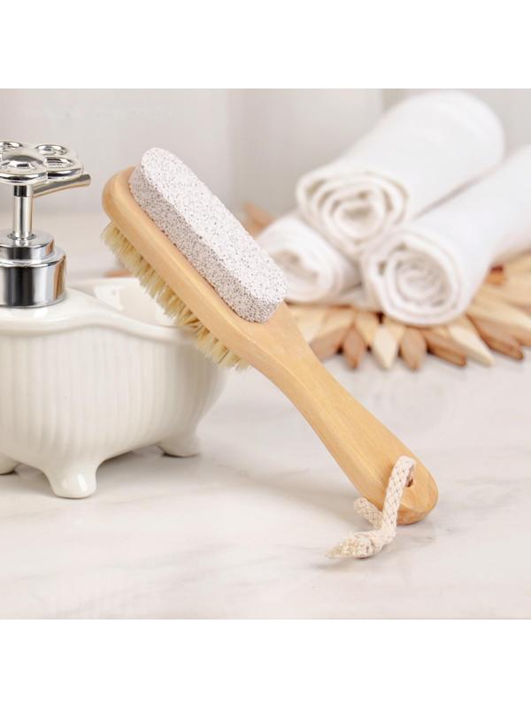Щётка-пемза для тела с ручкой Доляна, натуральная щетина