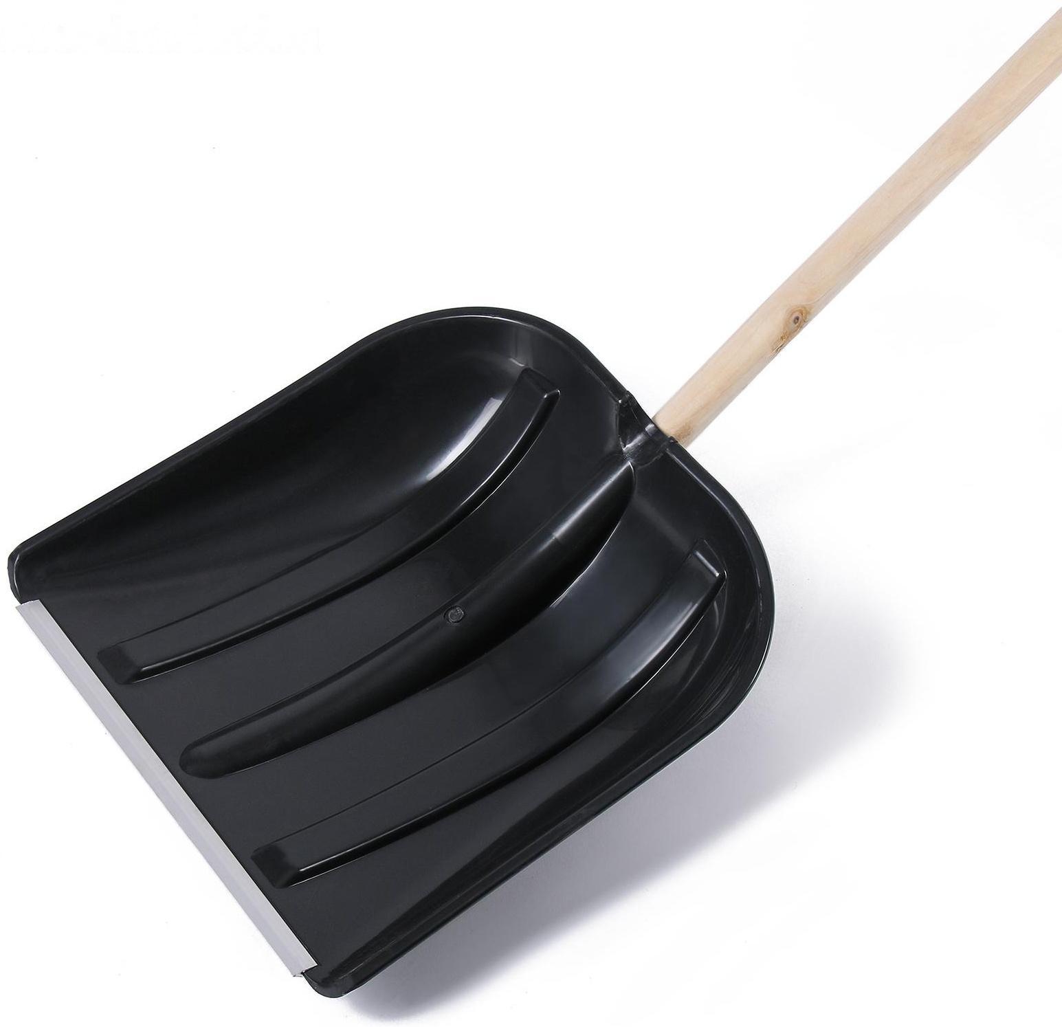 Лопата пластиковая, ковш 410 × 415 мм, с металлической планкой, деревянный черенок, с ручкой