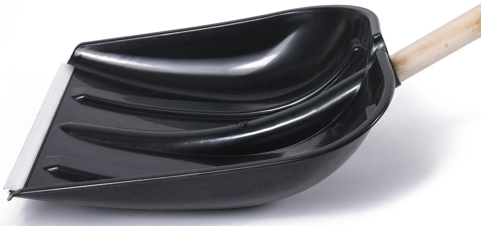 Лопата пластиковая, ковш 410 × 415 мм, с металлической планкой, деревянный черенок, с ручкой