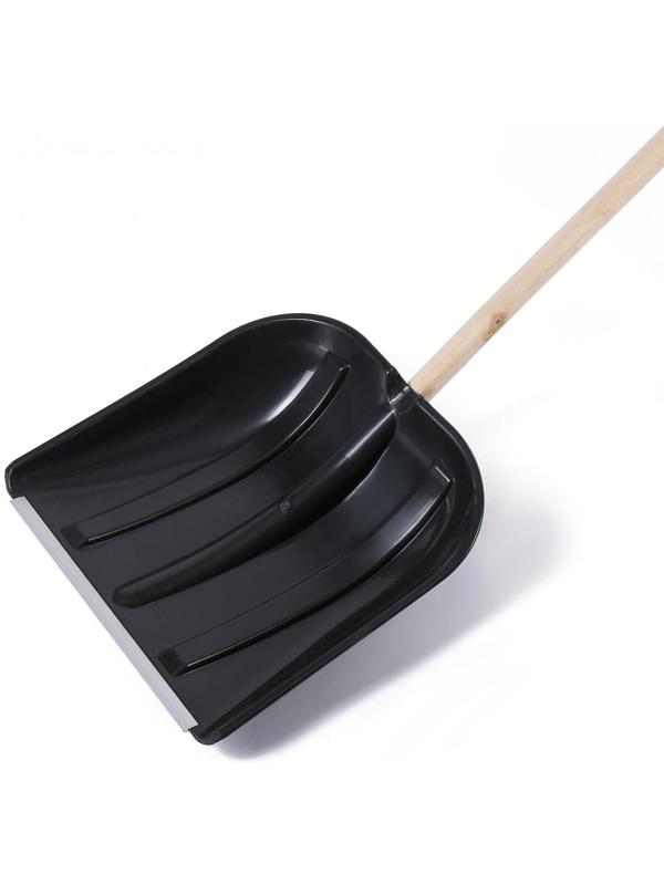 Лопата пластиковая, ковш 410 × 415 мм, с металлической планкой, деревянный черенок, с ручкой