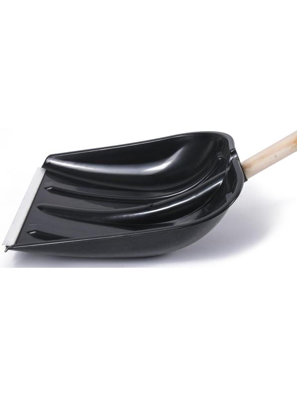 Лопата пластиковая, ковш 410 × 415 мм, с металлической планкой, деревянный черенок, с ручкой